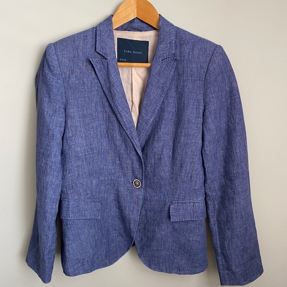 Zara Basic Women's‎ Purplish-Blue Single Button Blazer Size Medium